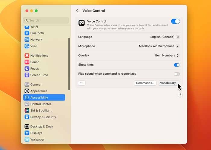Использование голосового управления в словаре Mac