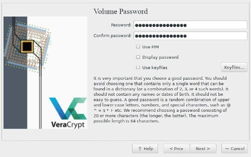 VeraCrypt Установить пароль