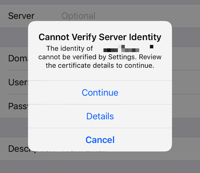 Сообщение «Невозможно проверить личность сервера».