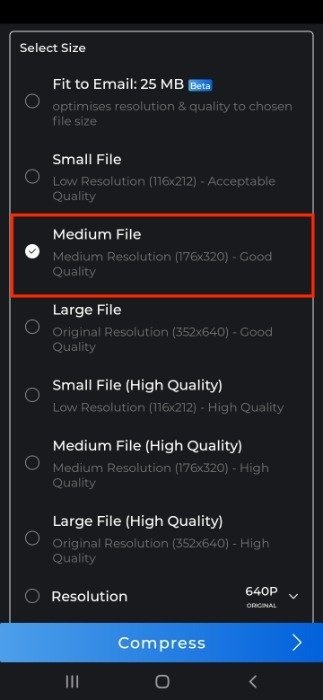 Видеокомпрессор Выберите размер