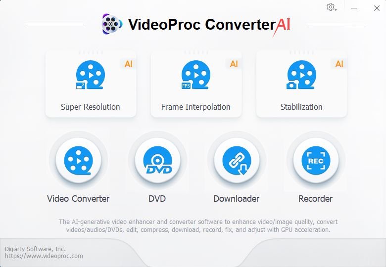 Главное меню Videoproc Ai