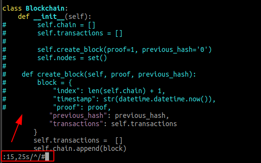 Номер строки комментария Vim