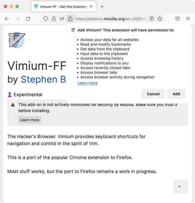 Vim в браузере Добавить Vimium Ff