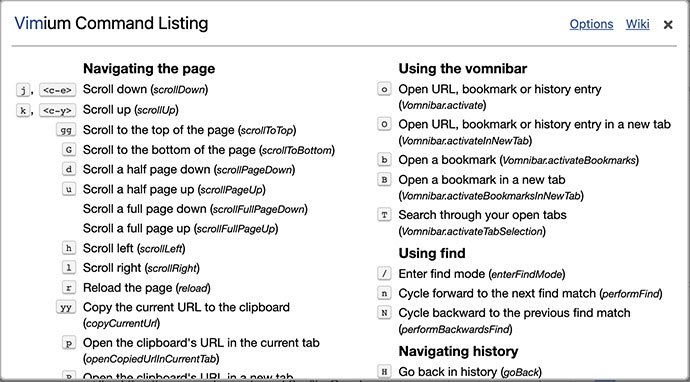 Vim по командам браузера