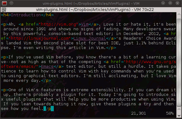 Использование Vim для написания статьи