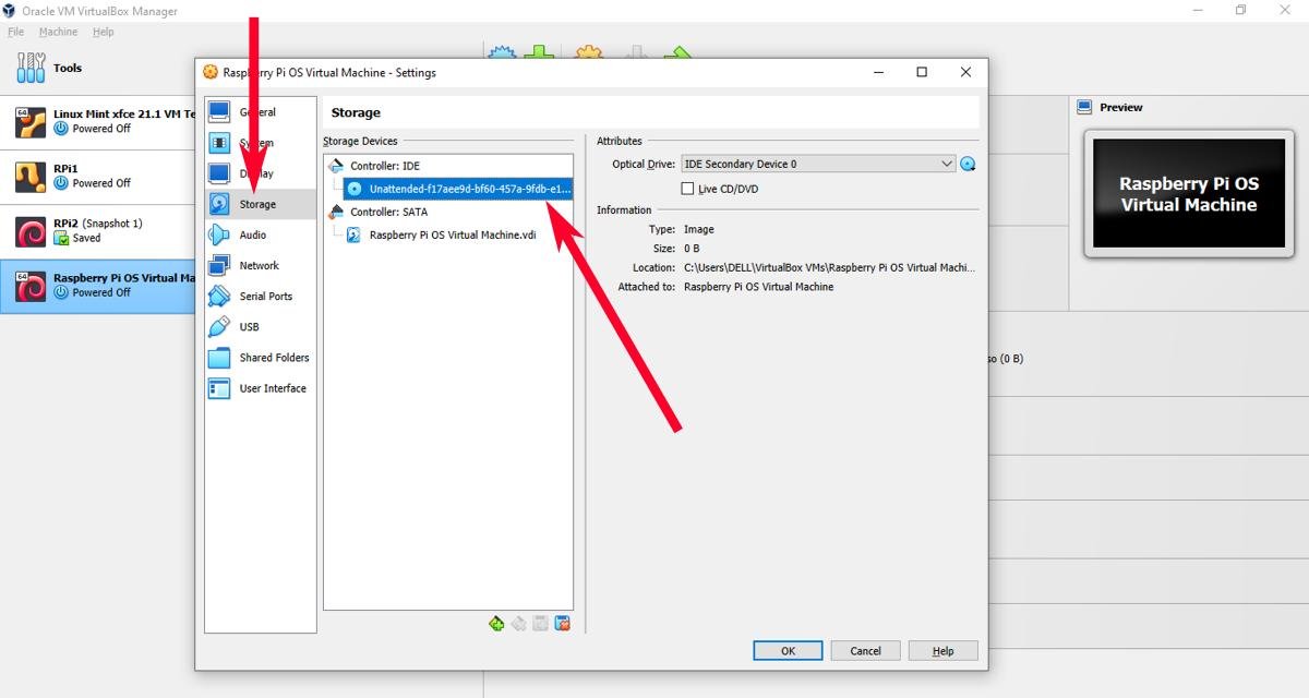Virtualbox Raspberry Pi Os Настройки виртуальной машины Содержимое контроллера хранилища