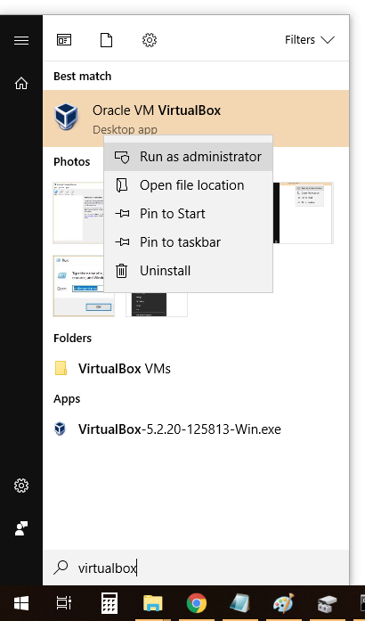 Virtualbox-запуск с правами администратора