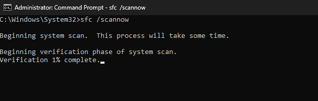 Сканирование средства проверки системных файлов (sfc), выполняемое в системе Windows