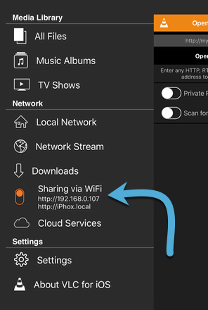 vlc-stream-video-to-ios-vlc-ios-совместное использование-приложений через кнопку Wi-Fi