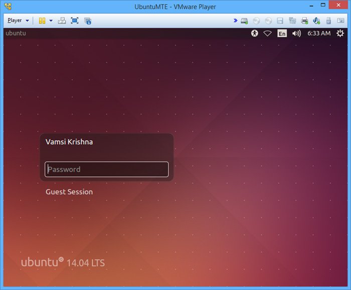 VMware-плеер-Ubuntu-экран входа в систему