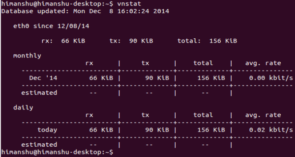 vnstat-default-output-first-time