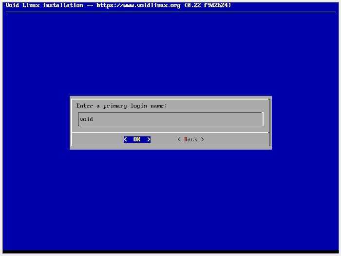 Имя для входа в Voidlinux 16