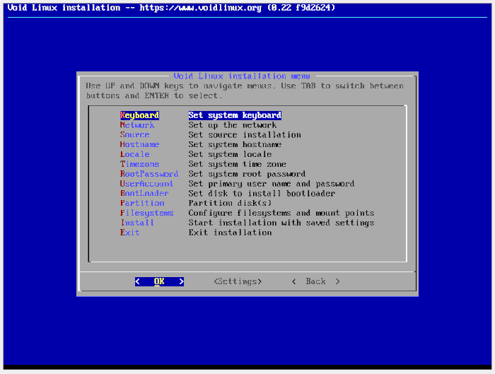Меню установщика Voidlinux 8