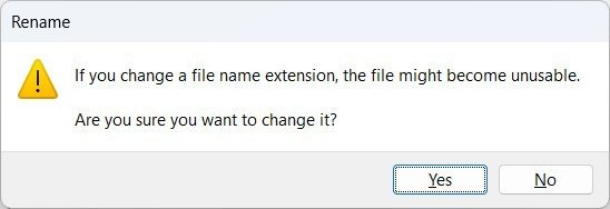 Предупреждение об изменении расширений файлов в Windows.