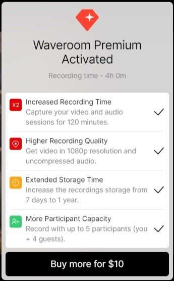 Список преимуществ покупки Waveroom Premium.