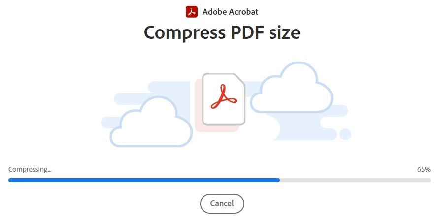 Способы сжатия PDF-документов на настольных компьютерах и мобильных устройствах Adobe Compressor Progress