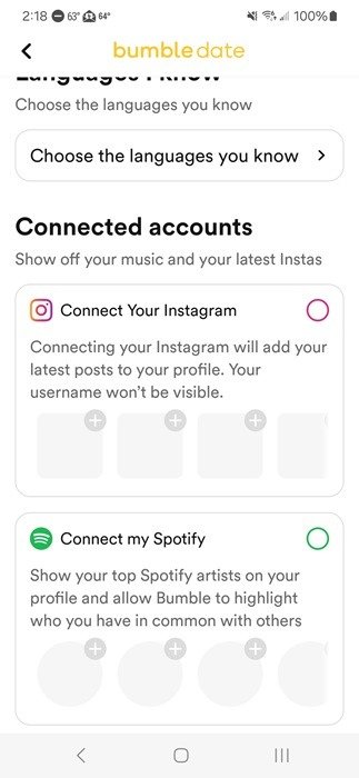 Подключите свои учетные записи Instagram и Spotify.