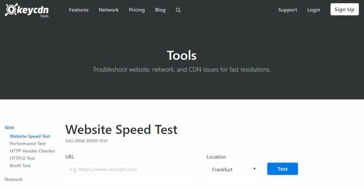 Инструменты скорости веб-сайта Keycdn