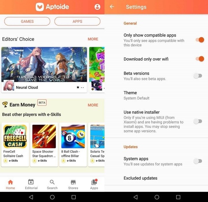 Обзор интерфейса Aptoide на Android.