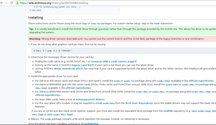 Wiki-страница Arch Linux NVIDIA.