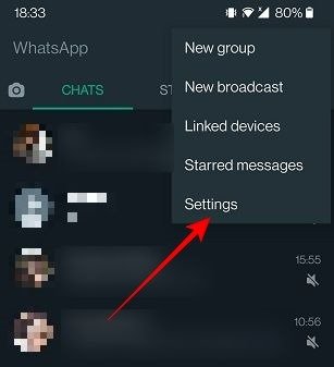 Настройки анонимного статуса WhatsApp