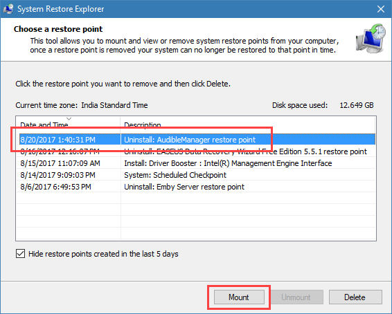 win-delete-system-restore-points-mount-restore-point