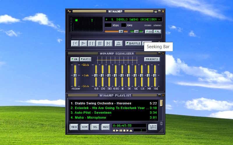 Winamp играет в эмуляторе Windows XP