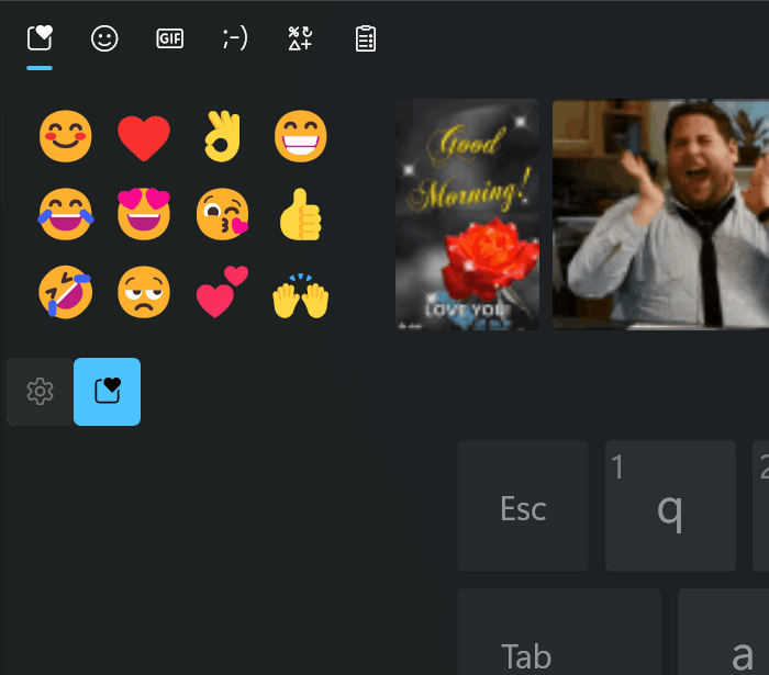 Панель эмодзи сенсорной клавиатуры Windows 11