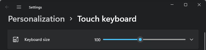 Персонализация сенсорной клавиатуры Windows 11 Размер сенсорной клавиатуры, КБ