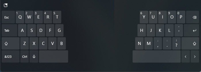 Разделенная раскладка сенсорной клавиатуры Windows 11