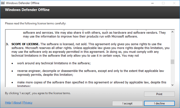 Защитник Windows-оффлайн-согласен-термины