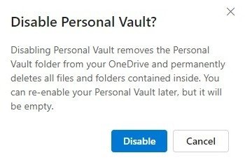 Windows отключить веб-подтверждение Personal Vault