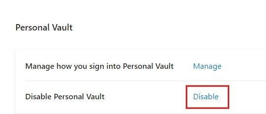 Windows отключить Personal Vault Web