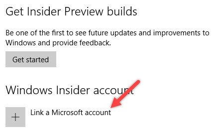 Windows-Insider-win10-кликните по ссылке на учетную запись Microsoft