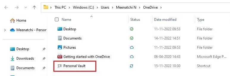 Содержимое папки Windows Onedrive