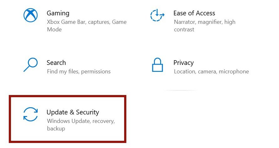 Нажмите «Обновление и безопасность» в настройках Windows 10<h2><span id=