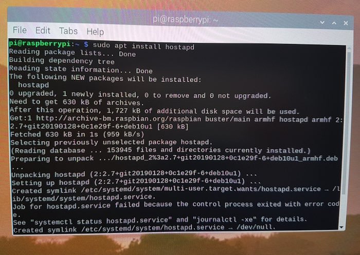 Установите демон точки доступа хоста через терминал Raspberry Pi.