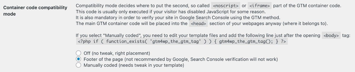 Параметры кода контейнера WordPress Gtm4wp