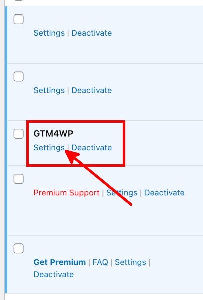 Установленные плагины WordPress Настройки GTM4WP