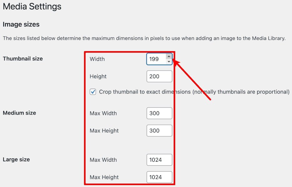 Настройки мультимедиа WordPress Размеры изображений