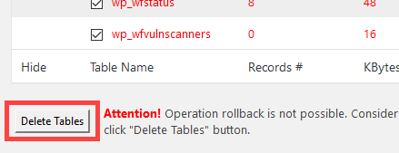 wp-delete-plugin-db-tables-click-delete-tables-button