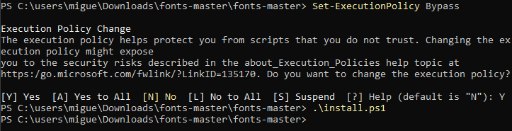 Настройка политики выполнения PowerShell для установки шрифтов Powerline