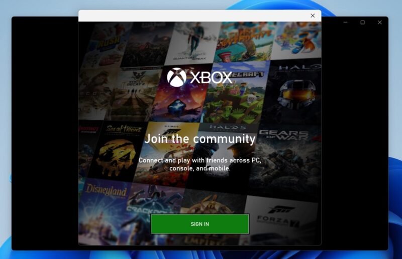 Экран входа в Xbox в Windows
