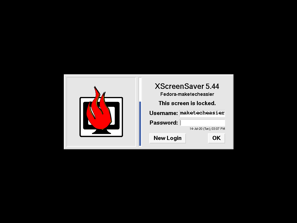 Экран блокировки Xfce Fedora