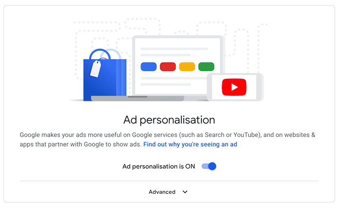 Настройки Google «Персонализация рекламы».