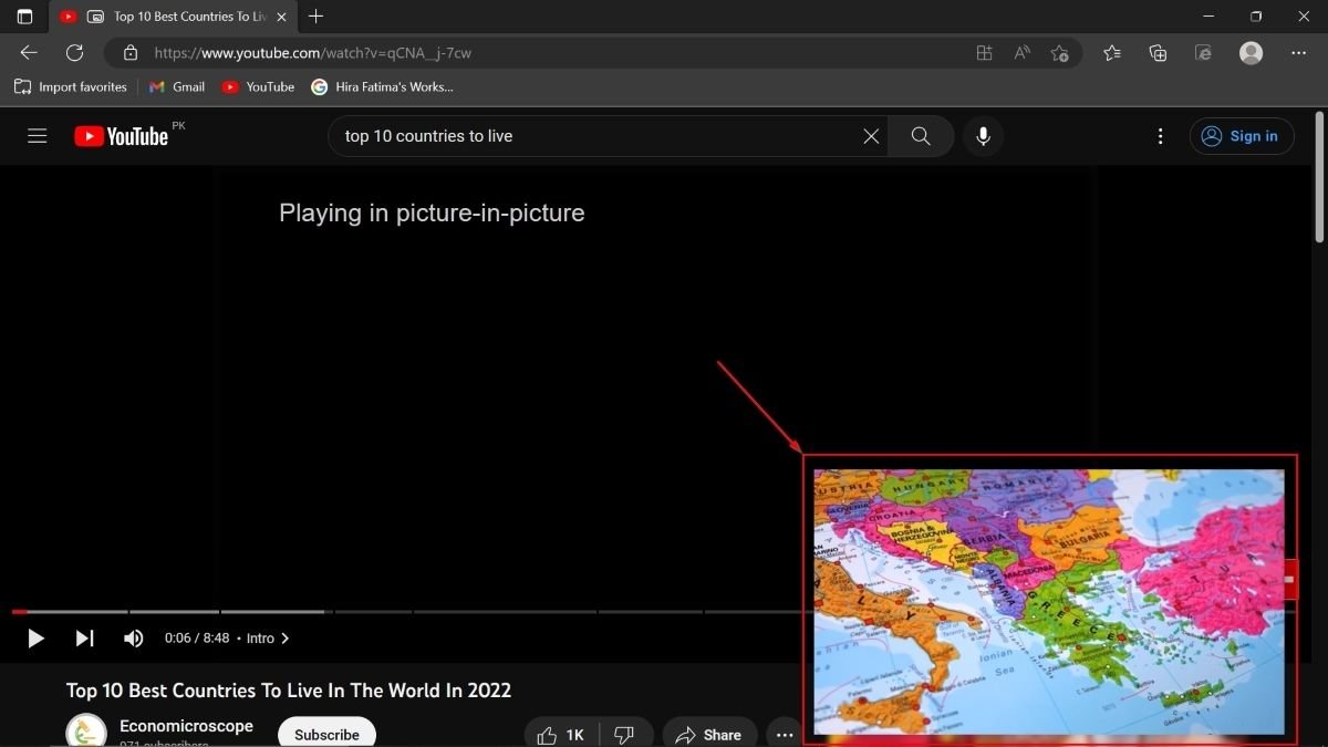 Воспроизведение видео PiP в Microsoft Edge.