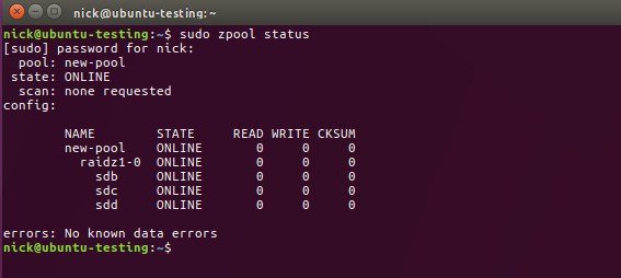 Статус пула ZFS