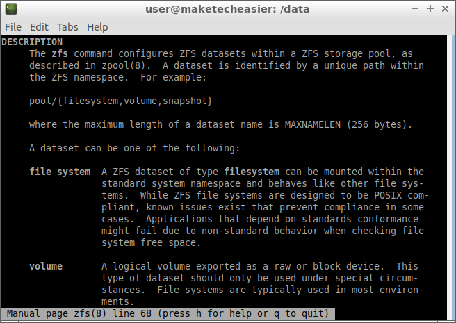 Страница руководства по клонам данных Zfs Snapshots