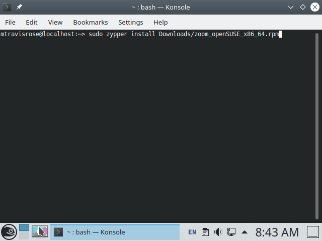 Команда установки Zoom Opensuse Zoom 1
