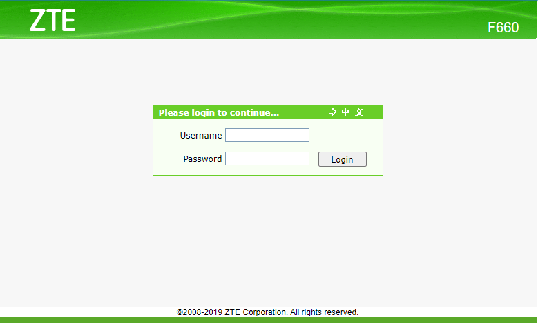 Вид интерфейса входа в настройки ZTE Wi-Fi.